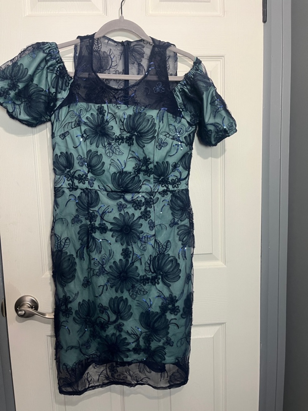 Teal & Navy Floral Lace Midi Dress - Women